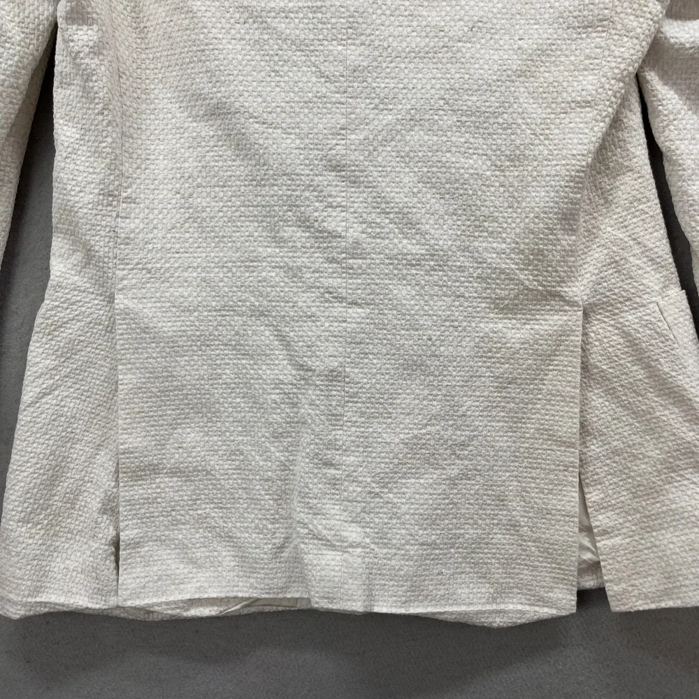 Sebastian Cruz Couture Blazer Men 40L White Double Breasted Textured Luxury Prep